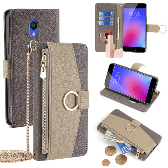 For Meizu M6 Crossbody Litchi Texture Leather Phone Case(Grey)