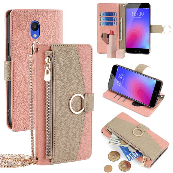 For Meizu M6 Crossbody Litchi Texture Leather Phone Case(Pink)