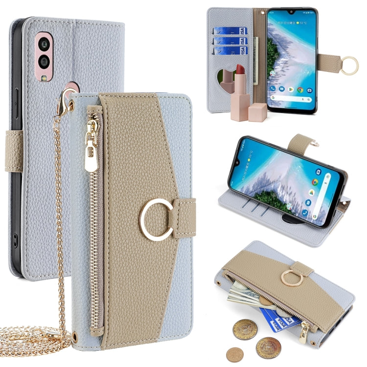 For Kyocera Android One S10 Crossbody Litchi Texture Leather Phone Case(Blue)