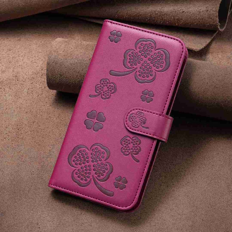 For Xiaomi Redmi Note 12 Pro+ 5G Global Four-leaf Embossed Leather Phone Case(Rose Red)