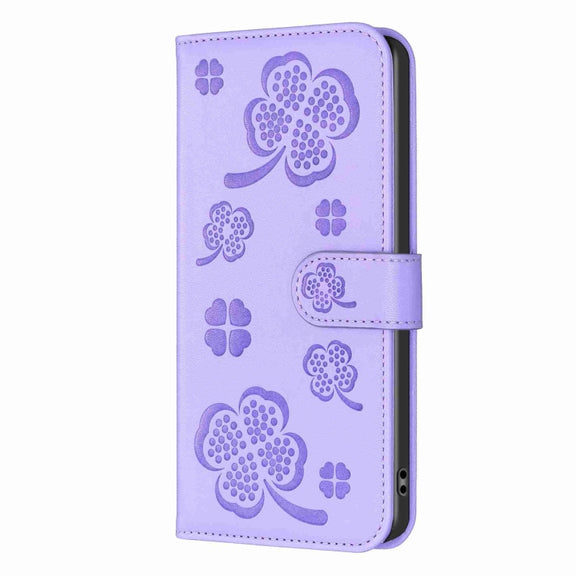 For Xiaomi Redmi Note 12 Pro 5G Global Four-leaf Embossed Leather Phone Case(Purple)