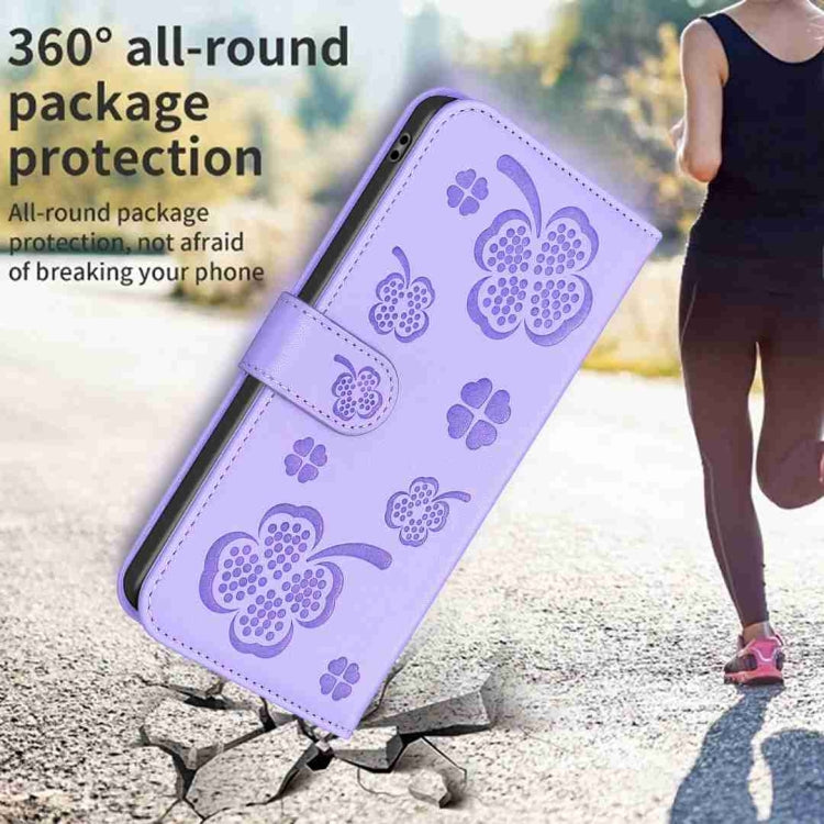 For Xiaomi Redmi Note 12 Pro 5G Global Four-leaf Embossed Leather Phone Case(Purple)