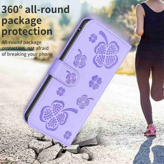 For Xiaomi Redmi Note 12 Pro 5G Global Four-leaf Embossed Leather Phone Case(Purple)