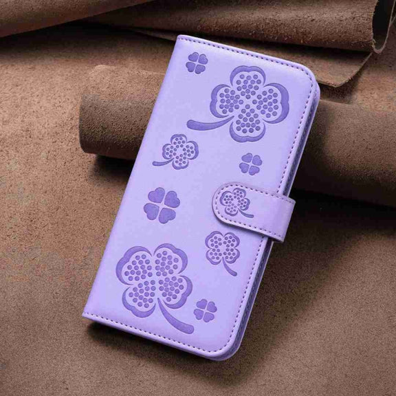 For Xiaomi Redmi Note 12 Pro 5G Global Four-leaf Embossed Leather Phone Case(Purple)