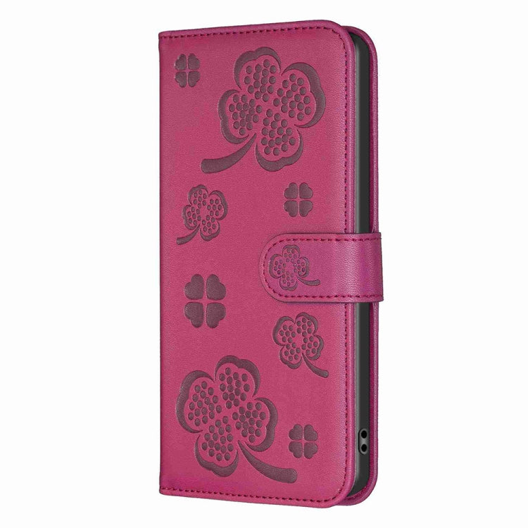 For Xiaomi Redmi Note 13 Four-leaf Embossed Leather Phone Case(Rose Red)
