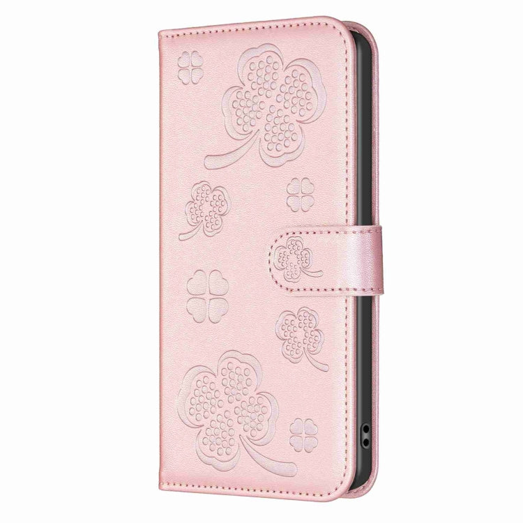 For Xiaomi Redmi Note 13 Pro+ 5G Four-leaf Embossed Leather Phone Case(Pink)