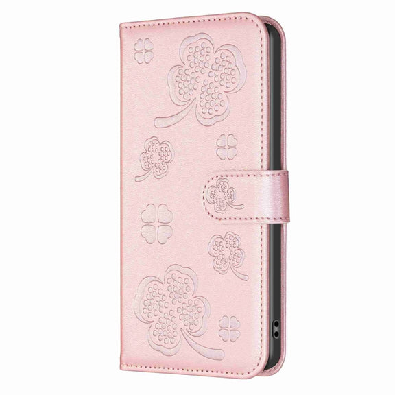 For Xiaomi Redmi Note 13 Pro+ 5G Four-leaf Embossed Leather Phone Case(Pink)