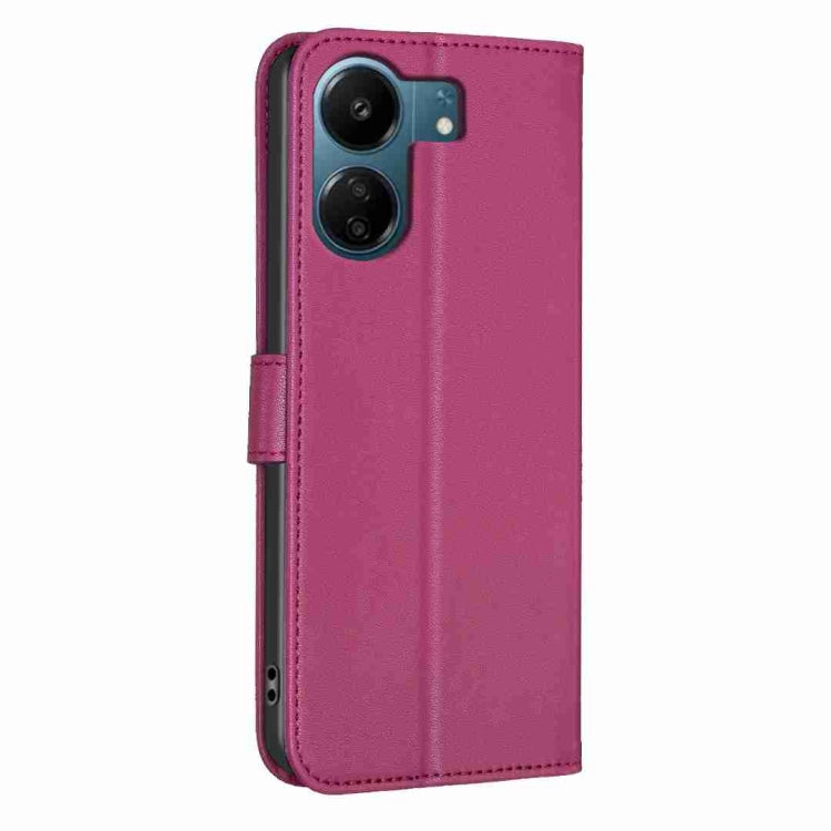 For Xiaomi Redmi 13C Four-leaf Embossed Leather Phone Case(Rose Red)