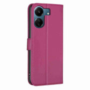 For Xiaomi Redmi 13C Four-leaf Embossed Leather Phone Case(Rose Red)