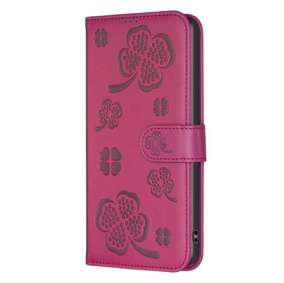 For Xiaomi Redmi A3 Four-leaf Embossed Leather Phone Case(Rose Red)