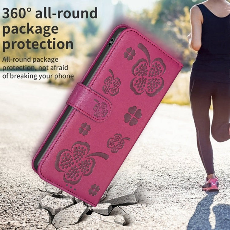 For Xiaomi Redmi A3 Four-leaf Embossed Leather Phone Case(Rose Red)