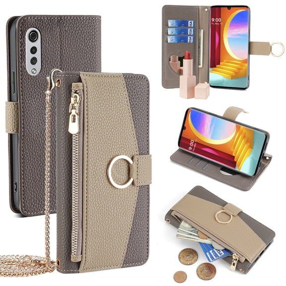 For LG Velvet Crossbody Litchi Texture Leather Phone Case(Grey)