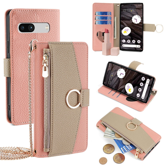 For Google Pixel 7a Crossbody Litchi Texture Leather Phone Case(Pink)