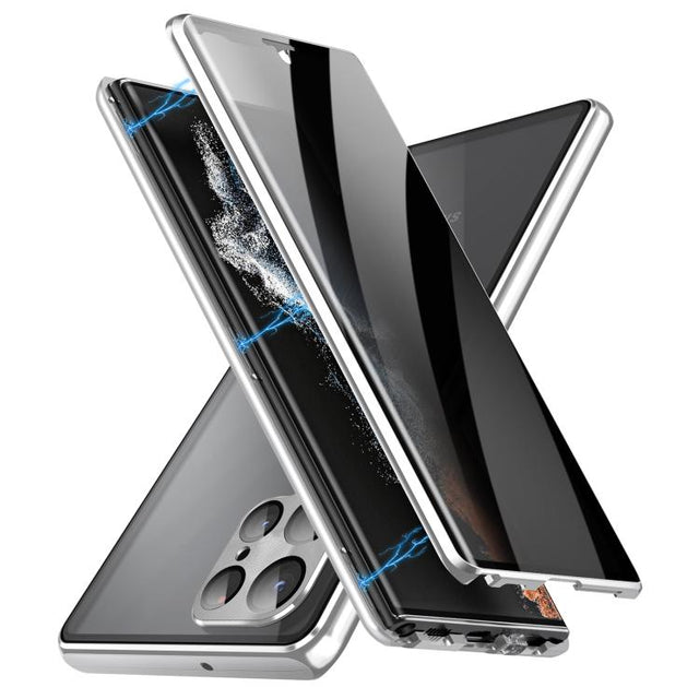 For Samsung Galaxy S25 Ultra 5G Privacy Full Cover Magnetic Metal Tempered Glass Phone Case(Silver)