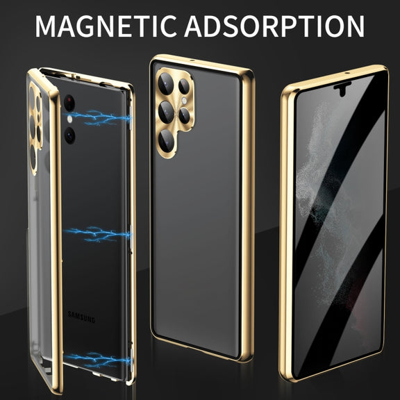 For Samsung Galaxy S24 5G Privacy Full Cover Magnetic Metal Tempered Glass Phone Case(Black)