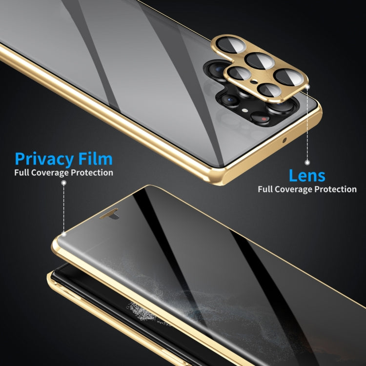 For Samsung Galaxy S24 5G Privacy Full Cover Magnetic Metal Tempered Glass Phone Case(Black)