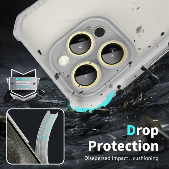 For iPhone 16 Pro Shockproof Acrylic Phone Case with Lens Glass Film(Grey)