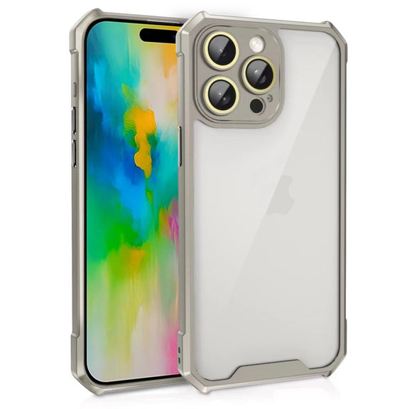 For iPhone 16 Pro Shockproof Acrylic Phone Case with Lens Glass Film(Grey)