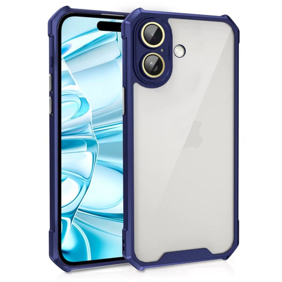 For iPhone 16 Plus Shockproof Acrylic Phone Case with Lens Glass Film(Blue)
