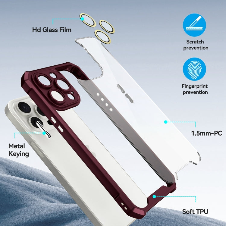 For iPhone 16 Pro Shockproof Acrylic Phone Case with Lens Glass Film(Grey)