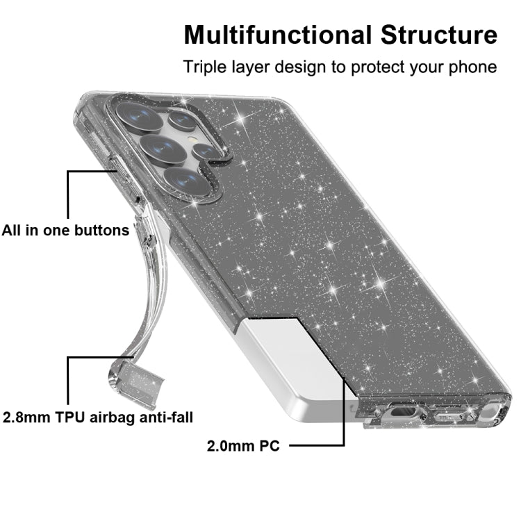 For Samsung Galaxy S25 Ultra 5G Shockproof Terminator Glitter Powder Phone Case(Black)