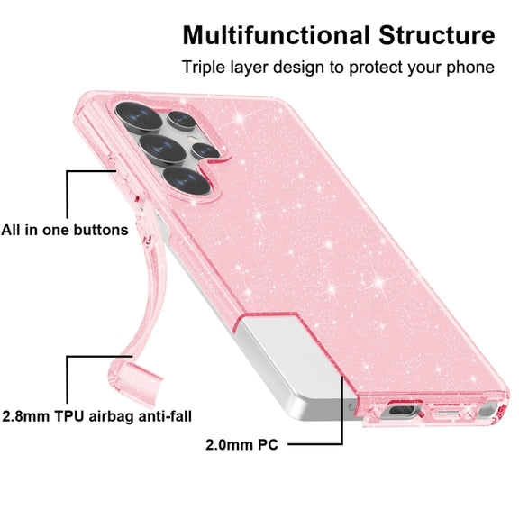 For Samsung Galaxy S25 Ultra 5G Shockproof Terminator Glitter Powder Phone Case(Pink)