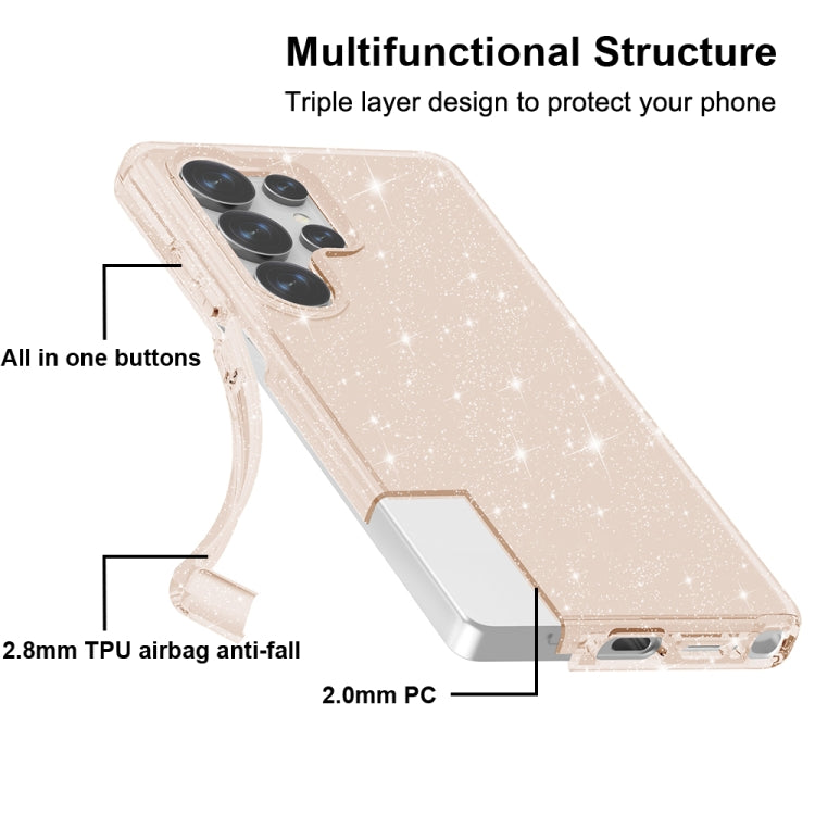 For Samsung Galaxy S25 Ultra 5G Shockproof Terminator Glitter Powder Phone Case(Gold)