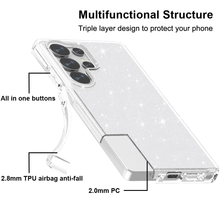 For Samsung Galaxy S25 Ultra 5G Shockproof Terminator Glitter Powder Phone Case(White)