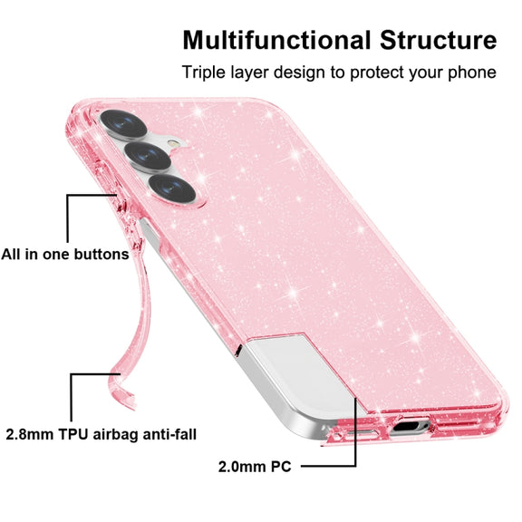 For Samsung Galaxy S25 5G Shockproof Terminator Glitter Powder Phone Case(Pink)