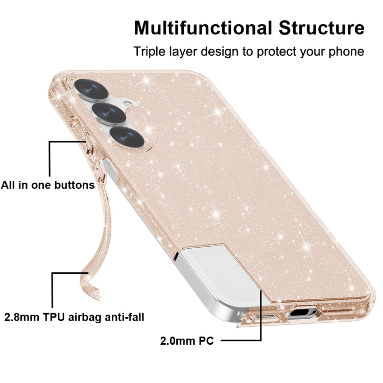 For Samsung Galaxy S25 5G Shockproof Terminator Glitter Powder Phone Case(Gold)