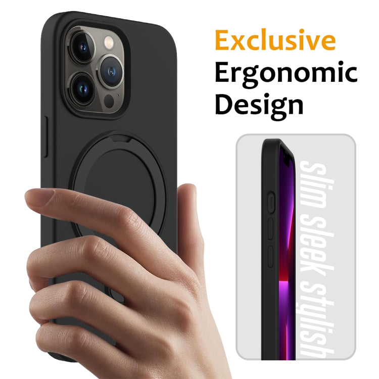 For iPhone 12 Pro Max MagSafe Magnetic Liquid Silicone Phone Case with Ring Holder(Black)