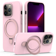 For iPhone 12 Pro Max MagSafe Magnetic Liquid Silicone Phone Case with Ring Holder(Grey Pink)