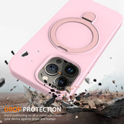 For iPhone 12 Pro Max MagSafe Magnetic Liquid Silicone Phone Case with Ring Holder(Grey Pink)