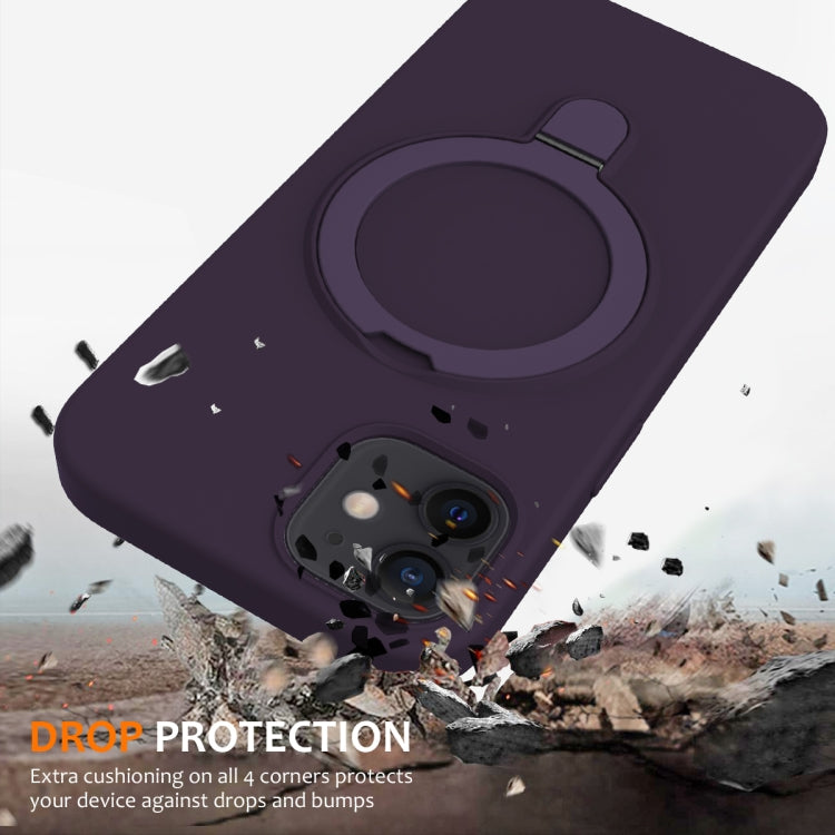 For iPhone 12 MagSafe Magnetic Liquid Silicone Phone Case with Ring Holder(Purple)