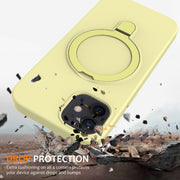 For iPhone 12 MagSafe Magnetic Liquid Silicone Phone Case with Ring Holder(Yellow)