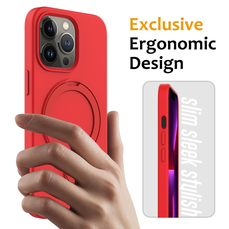 For iPhone 13 Pro Max MagSafe Magnetic Liquid Silicone Phone Case with Ring Holder(Red)