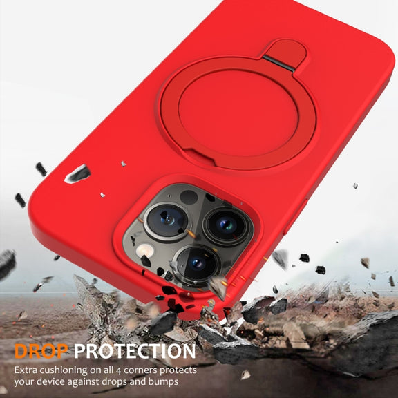 For iPhone 13 Pro Max MagSafe Magnetic Liquid Silicone Phone Case with Ring Holder(Red)