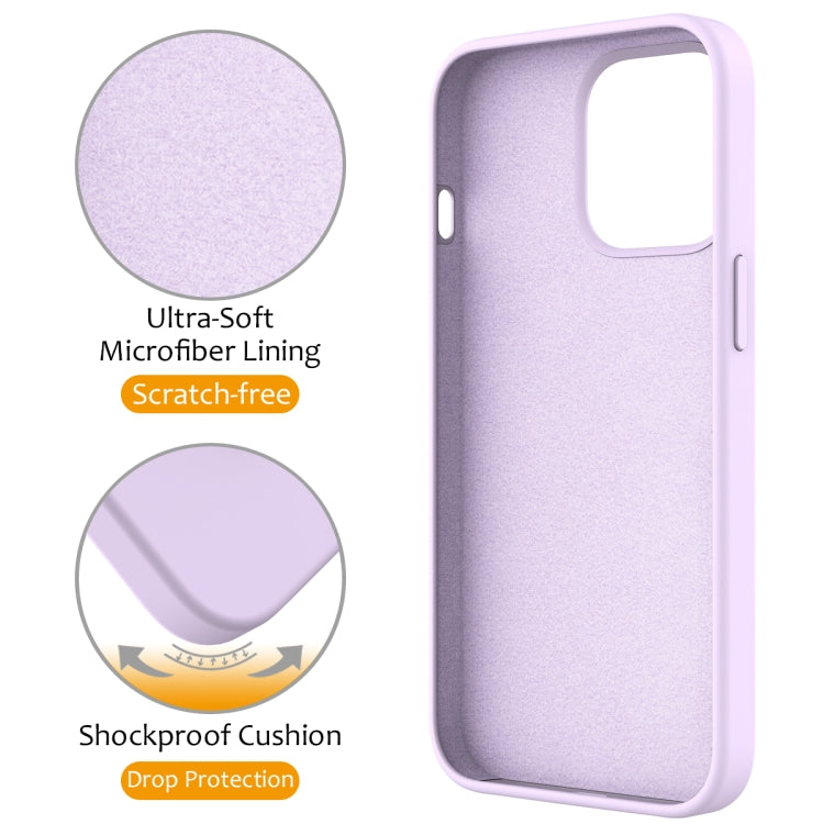 For iPhone 13 Pro MagSafe Magnetic Liquid Silicone Phone Case with Ring Holder(Lilac Purple)