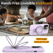 For iPhone 13 Pro MagSafe Magnetic Liquid Silicone Phone Case with Ring Holder(Lilac Purple)