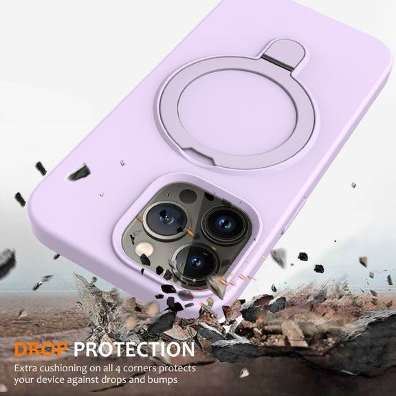 For iPhone 13 Pro MagSafe Magnetic Liquid Silicone Phone Case with Ring Holder(Lilac Purple)