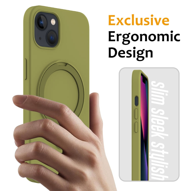For iPhone 13 MagSafe Magnetic Liquid Silicone Phone Case with Ring Holder(Willow Green)