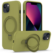 For iPhone 13 MagSafe Magnetic Liquid Silicone Phone Case with Ring Holder(Willow Green)