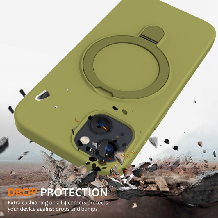 For iPhone 13 MagSafe Magnetic Liquid Silicone Phone Case with Ring Holder(Willow Green)