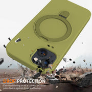 For iPhone 13 MagSafe Magnetic Liquid Silicone Phone Case with Ring Holder(Willow Green)