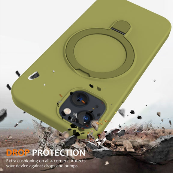For iPhone 13 MagSafe Magnetic Liquid Silicone Phone Case with Ring Holder(Willow Green)