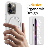 For iPhone 14 Pro Max Liquid Silicone MagSafe Magnetic Phone Case with Ring Holder(White)