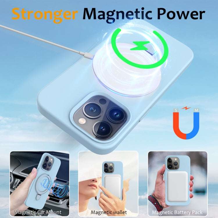 For iPhone 14 Pro Max MagSafe Magnetic Liquid Silicone Phone Case with Ring Holder(Sky Blue)