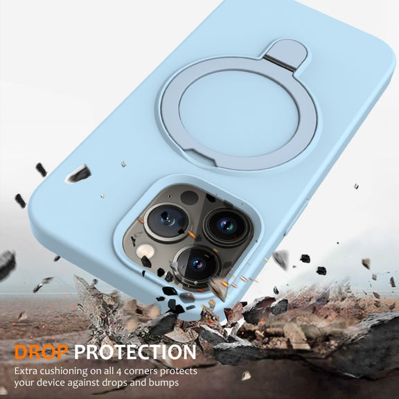 For iPhone 14 Pro Max MagSafe Magnetic Liquid Silicone Phone Case with Ring Holder(Sky Blue)