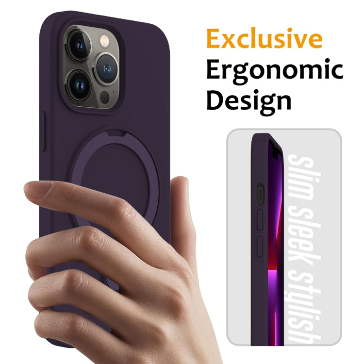 For iPhone 14 Pro MagSafe Magnetic Liquid Silicone Phone Case with Ring Holder(Purple)