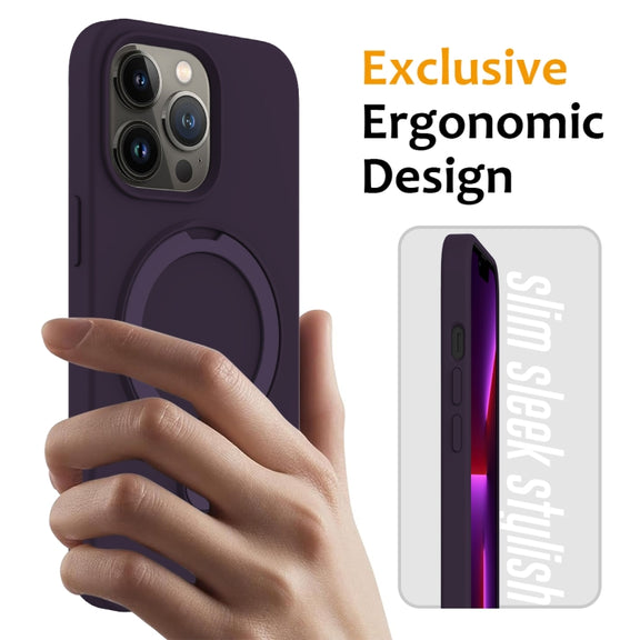 For iPhone 14 Pro MagSafe Magnetic Liquid Silicone Phone Case with Ring Holder(Purple)